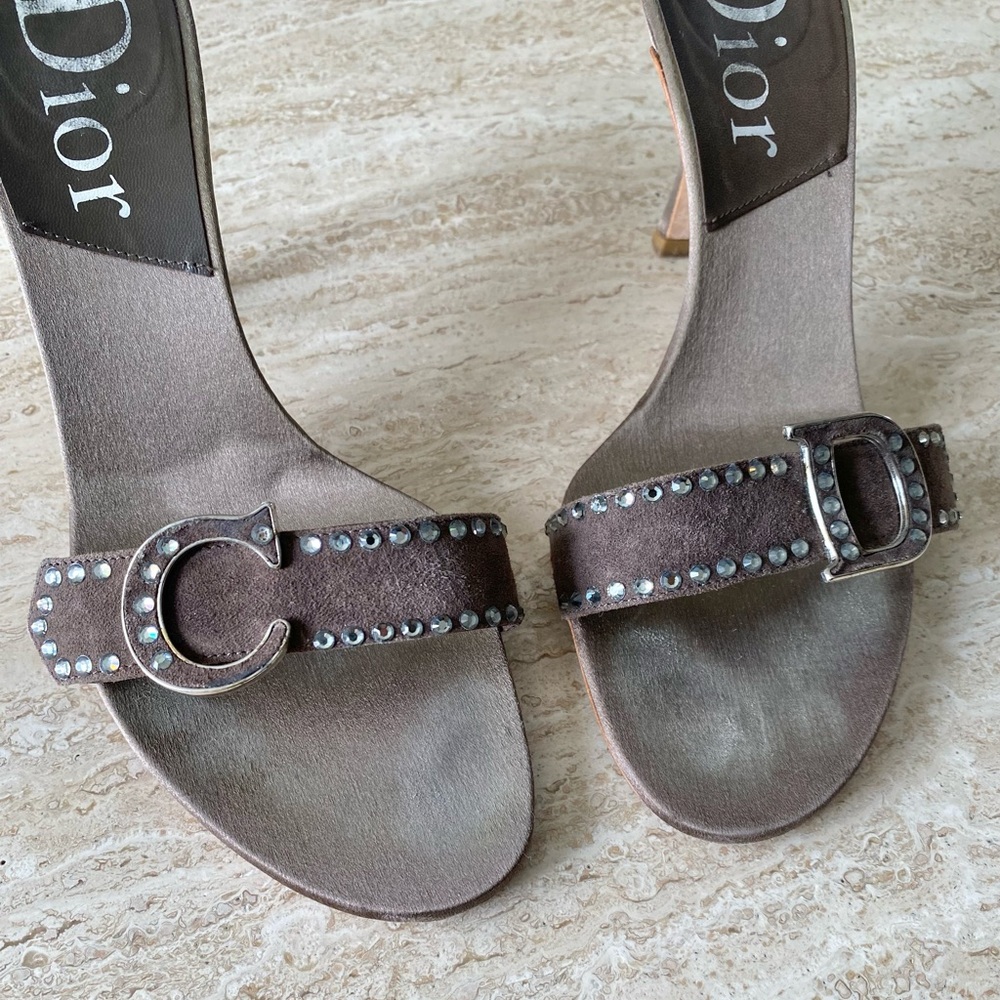 Vintage Dior Satin Crystal CD Sandal Mule Heels - Picture 6 of 10